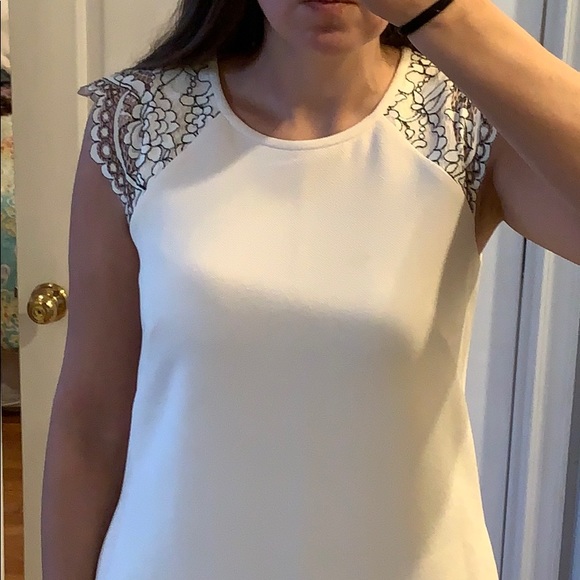 J Crew Cap Sleeve Cream Black Edged Lace Dress - Picture 4 of 7